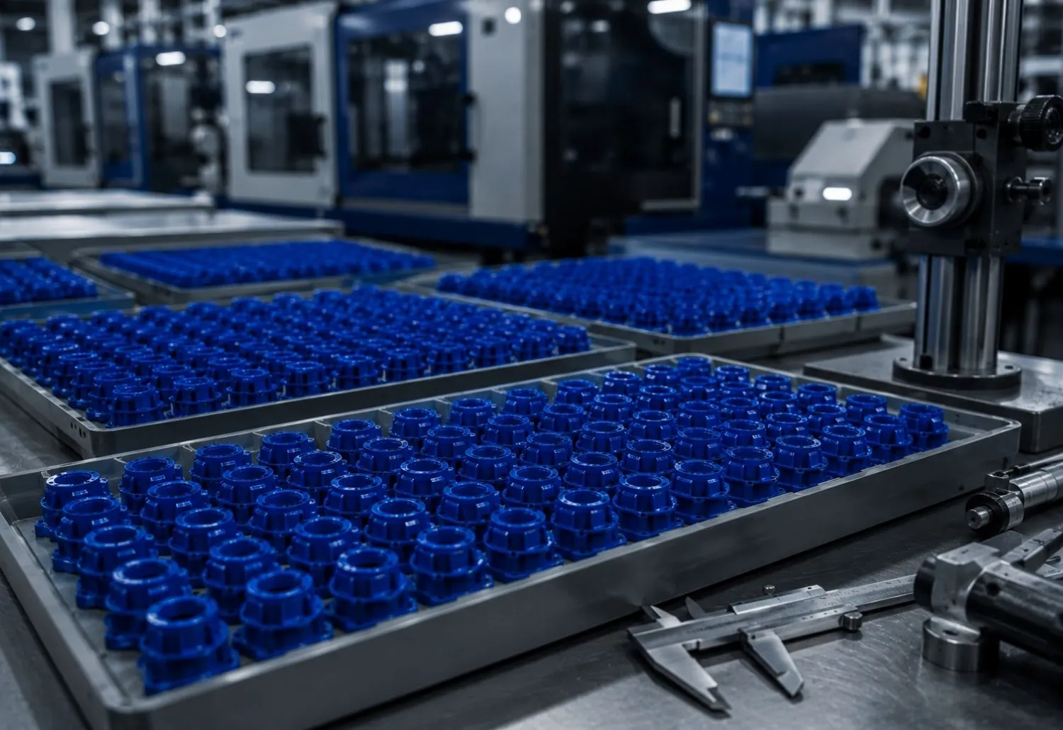Kalite kontrol sürecindeki endüstriyel plastik parça imalatı ürünleri